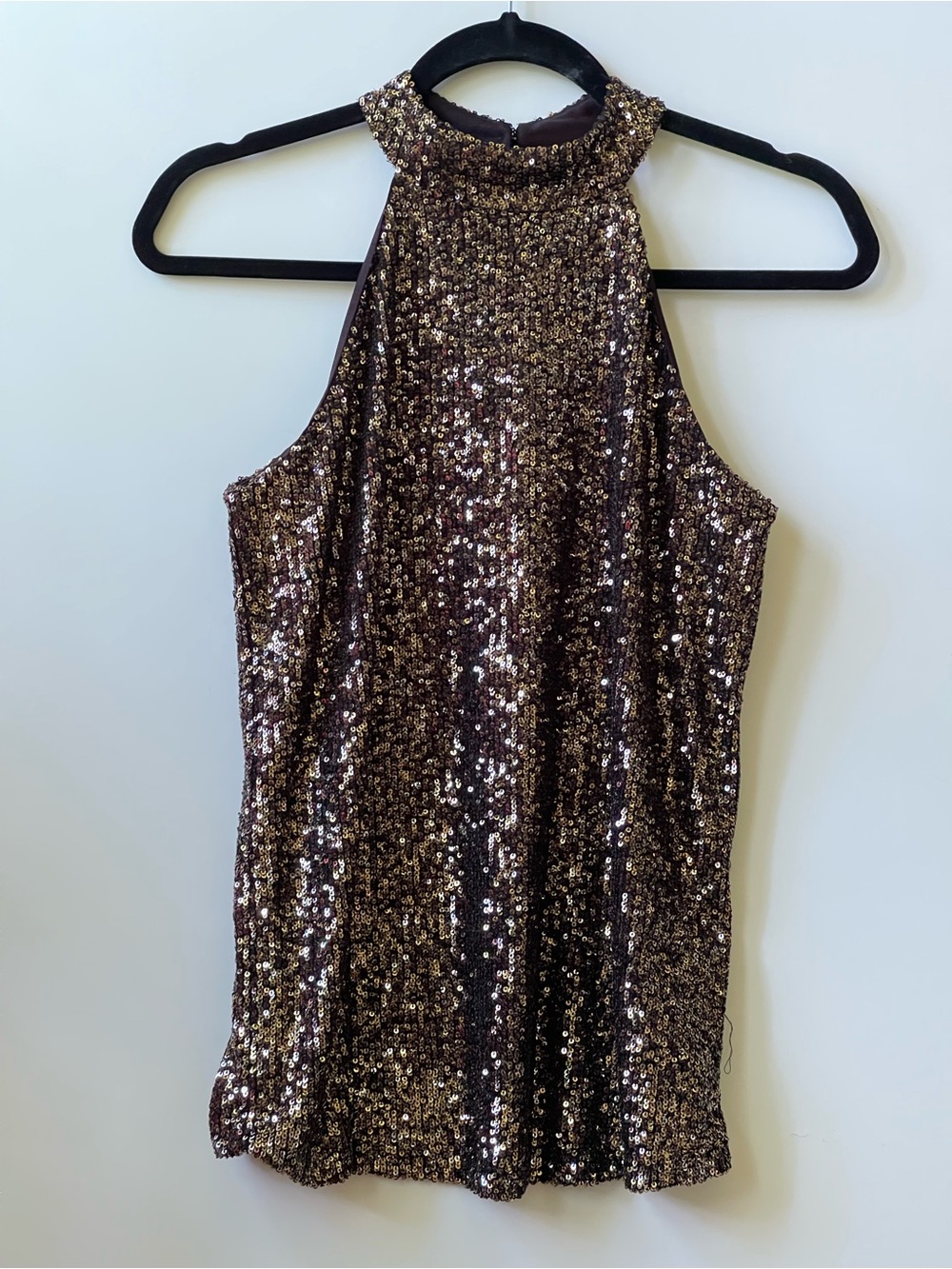 Cable & Gauge Sequin Halter Neck Tank - Metallic Black